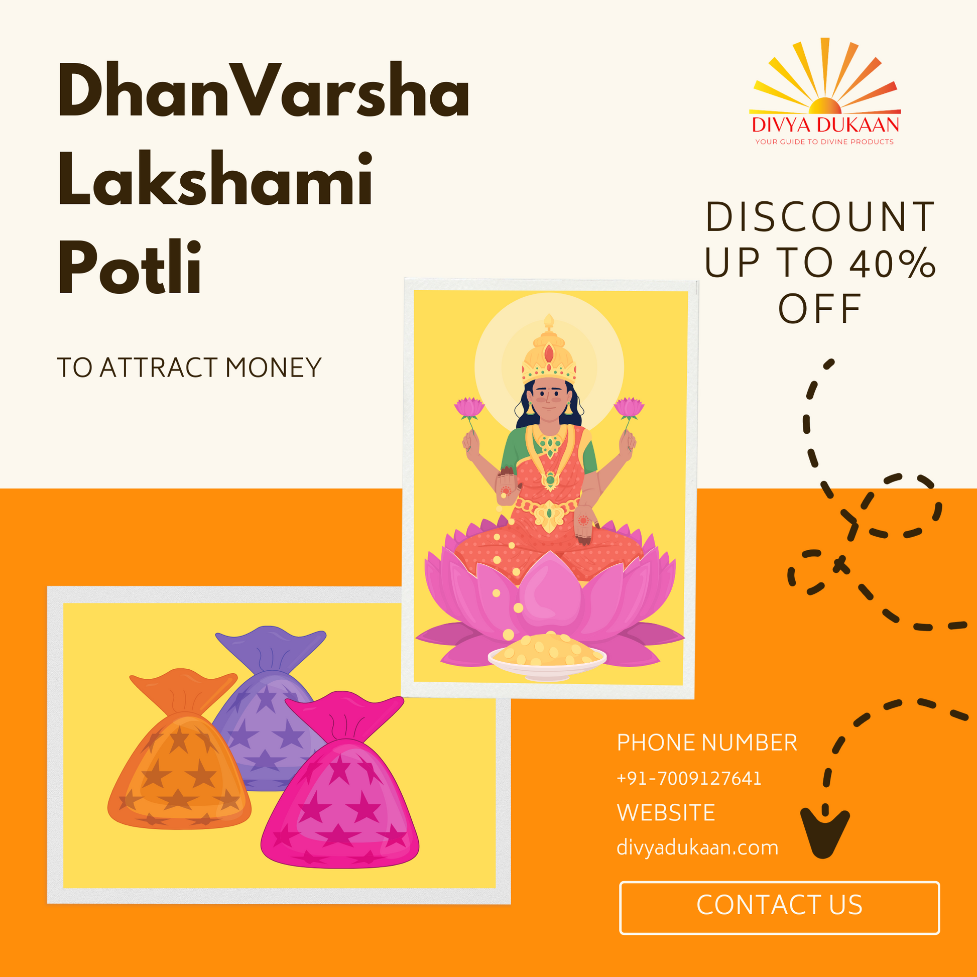 Dhanvarsha Lakshmi Potli - Divya Dukaan - Shop by Astro River